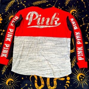 PINK Victoria's Secret Red Black and Gray Long Sleeve Tee